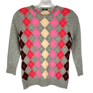 J Crew Womens Cashmere Argyle Crew Neck Sweater Gray Pink Red size XS